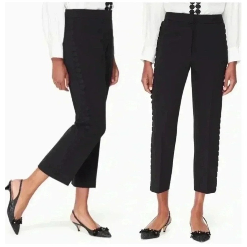 Kate Spade Black Dress Pants Floral Appliqué Trim Women's Size 10